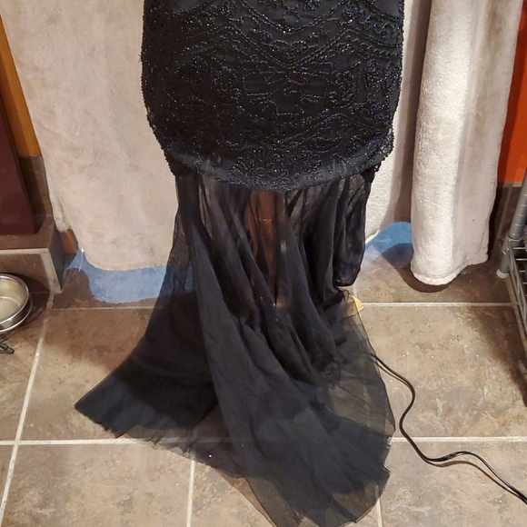 Verty Vintage Black Beaded Mermaid Dress Flapper S - Picture 6 of 8